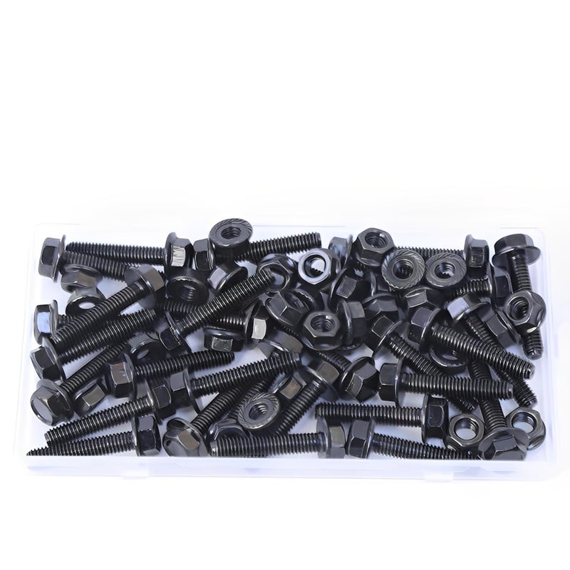 Minho M6-1.0 x 30mm Flange Head Bolts in Carbon Steel Material,Flange Hexagon Screws Come with Flange Nuts,Black Oxide Finish Plated,Full Thread, 30 Sets - Image 5